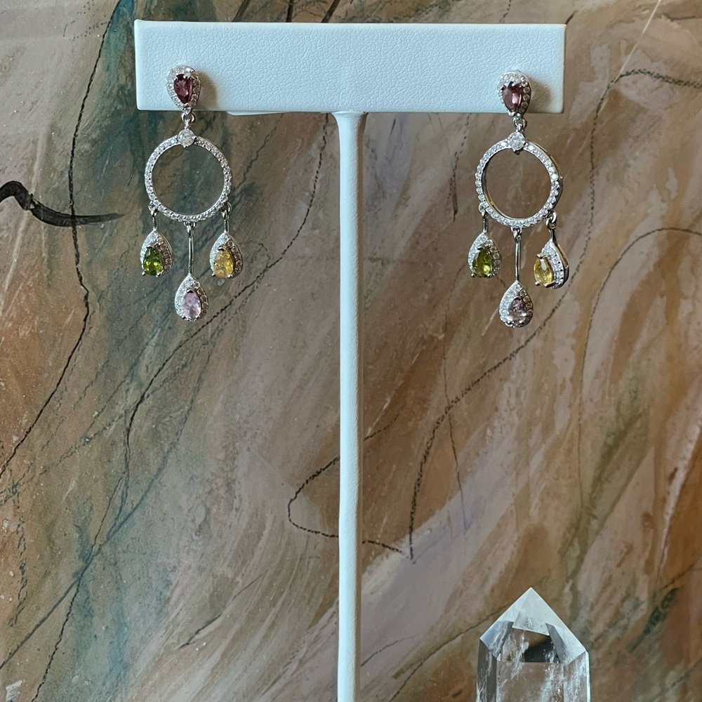 Elegant Watermelon Tourmaline Dangle Earrings
